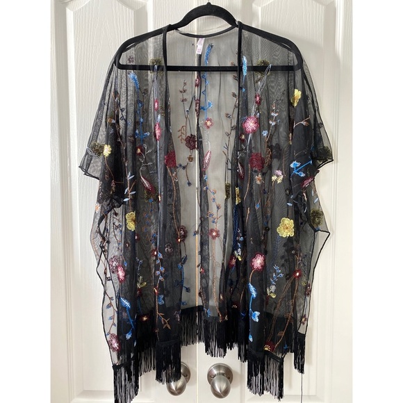 Xhilaration open blouse sheer black embroidered XS - Picture 1 of 8